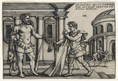 Lichas将Nessus的服装带到Hercules，1540年代（在纸上雕刻） 作者 汉斯·塞巴尔德·贝汉姆