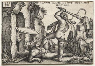 大力神的作品：大力神杀死巨型卡库斯，1545年。 作者 汉斯·塞巴尔德·贝汉姆