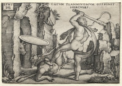 大力神的作品：大力神杀死巨型卡库斯，1545年。 作者 汉斯·塞巴尔德·贝汉姆