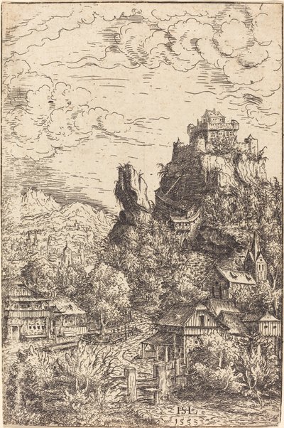 带有城堡的风景，1553年。 作者 汉斯·塞巴尔德·劳滕萨克