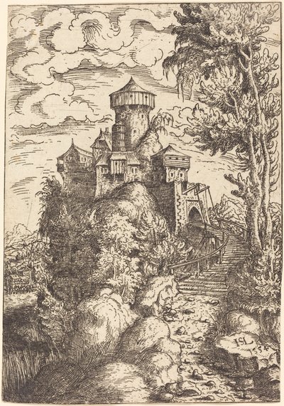 带有堡垒和大楼梯的风景，1554年。 作者 汉斯·塞巴尔德·劳滕萨克