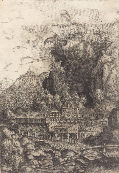 有水磨的风景，1553年。 作者 汉斯·塞巴尔德·劳滕萨克