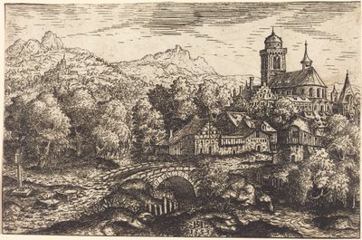带有村庄的山区景观，1553年。 作者 汉斯·塞巴尔德·劳滕萨克
