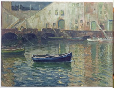 月光下的海港，c.1900（纸上写着） 作者 汉斯·沃尔克