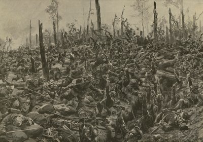 1915 年 7 月 5 日炮击后德军对 Bois-le-Pretre 的法军碉堡和战壕的攻击（石版画） 作者 汉斯·W·（后）施密特