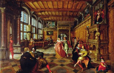 一个球的场面在佛兰芒内部的 作者 Hans or Jan Vredeman de Vries