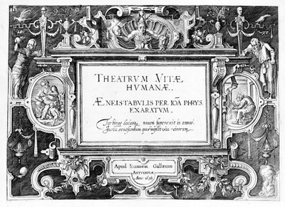 &39;Theatrum Vitae Humanae&39;的标题页，由Johannes Wierix（1549-c.1618）雕刻，于1638年重新印刷 作者 汉斯或扬·弗雷德曼·德·弗里斯
