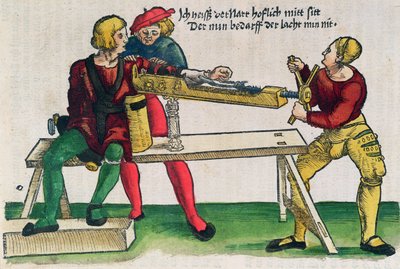用于治疗手臂骨折的装置，来自Hans von Gersdorff的&39;Feldtbuch der Wundartzney&39;的插图，c.1540（彩色木刻） 作者 汉斯（Hans）或约翰内斯（Johannes Ulrich Wechtlin）