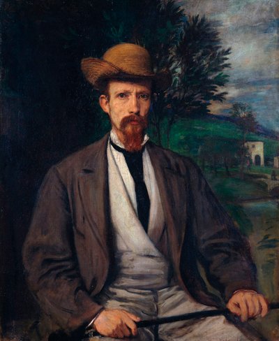 "" Autoportrait au chapeau jaune ""（带黄帽子的自画像） Peinture de Hans von Marees (1837-1887) 昏暗 97x80 厘米布面油画 1874 年柏林国家博物馆 作者 汉斯·冯·马雷斯