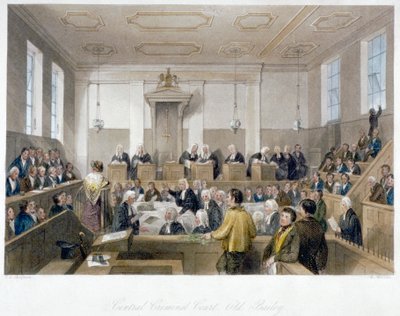 老贝利中央刑事法庭内部，法庭正在开庭，伦敦市，1840年 作者 哈登·西德尼·梅尔维尔