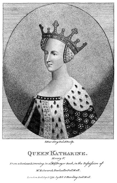 瓦卢瓦（Valois）的凯瑟琳（Catherine）1401-1437，亨利五世国王的王后，1792年。 作者 哈丁