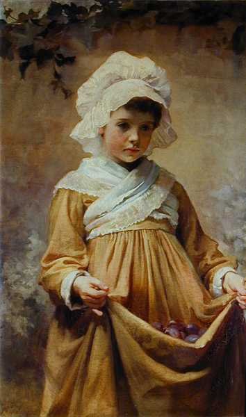 采集李子（面板油画 作者 哈里特·萨特克利夫