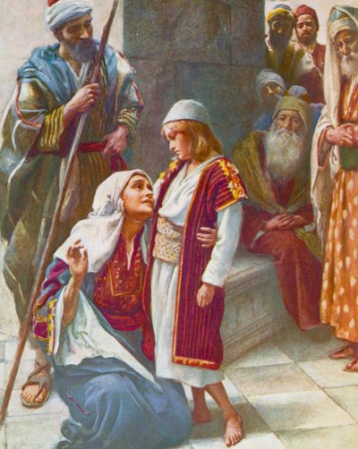 "你不知道吗？路加福音》第 2 章第 49 节（彩色石版印刷） 作者 哈罗德·应付