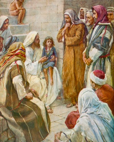 路加福音》第 9 章第 47 节中的孩子（彩色石版画） 作者 哈罗德·应付