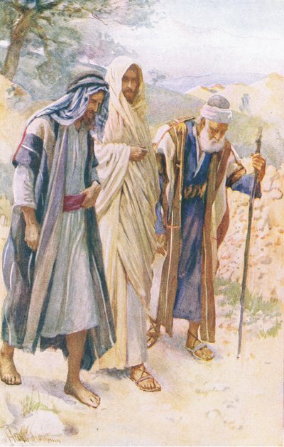 步行到Emmaus，插图来自Harold Copping图片：The Crown Series，c.1920s 作者 哈罗德·应付