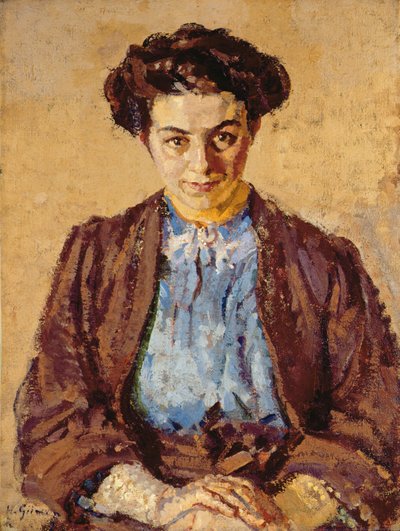 蓝色女衬衫，埃琳·佐姆波利德斯肖像（1880-1958）（布面油画） 作者 哈罗德·吉尔曼