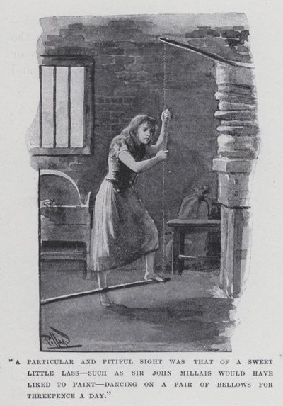 "A particular and pitiful sight was that of a sweet little lass, such as Sir John Millais would have liked to paint, dancing on a pair of bellows for threepence a day" (b/w photo) 作者 哈罗德·休姆·皮法德