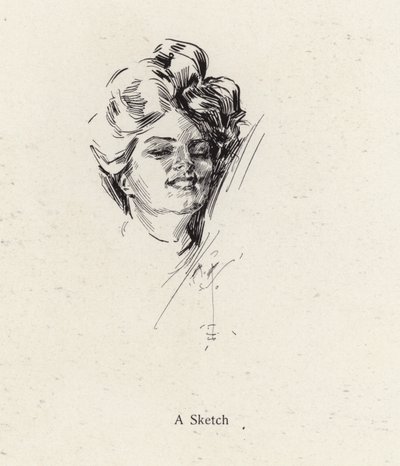一个女人的钢笔素描肖像（石版画） 作者 哈里森·费舍尔