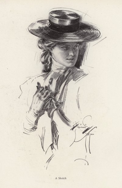 戴帽子的女人的肖像（石版画） 作者 哈里森·费舍尔