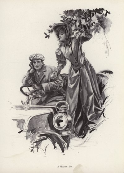 从车内摘苹果的女人（石版画） 作者 哈里森·费舍尔