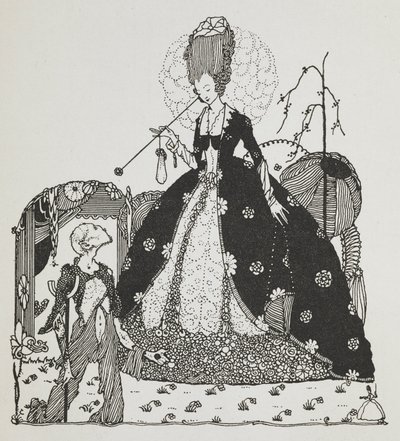 A lady looking down at a peasant, begging for money. 作者 哈里·克拉克