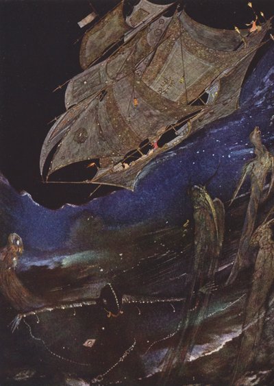 埃德加-爱伦-坡：瓶中发现的 MS（彩色石版画） 作者 哈里·克拉克