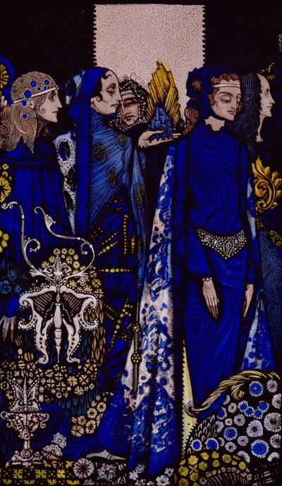 Etain，Helen，Maeve和Fand，来自JM Synge酒吧的&39;Queens&39;的Harry Clarke的Golden Deirdre的招标手图。 1909年 作者 哈里·克拉克