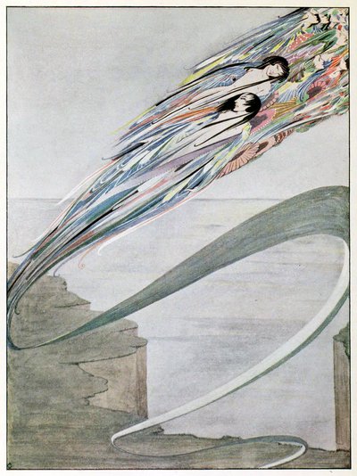 我从千百个暴风雨中诞生，在奔腾的雨中灰飞烟灭，来自《春天的一年》，1920年 作者 哈里·克拉克