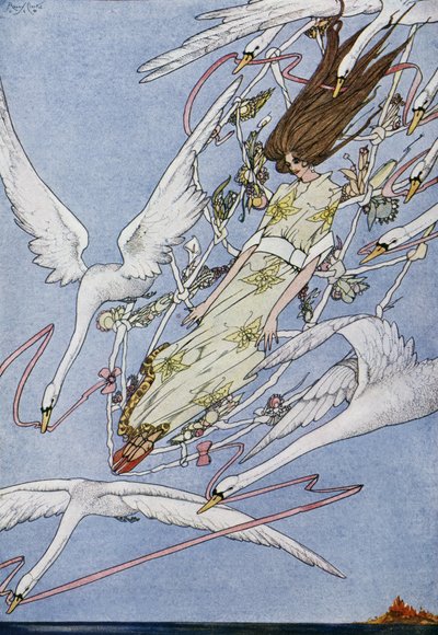 野生天鹅，安徒生（1805-1875）的童话故事，哈里-克拉克（1890-1931）的插图。 作者 哈里·克拉克