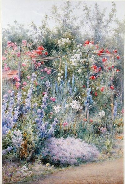 夏日花园的一角（纸上水彩画） 作者 哈里·詹姆斯