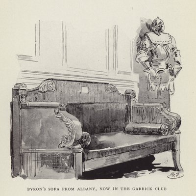 来自奥尔巴尼的拜伦沙发，现在在加里克俱乐部 作者 哈里·弗尼斯（Harry Furniss）