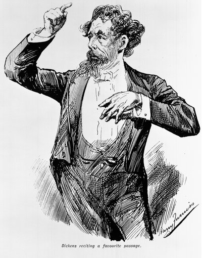 狄更斯背诵他最喜欢的一段，20世纪 作者 哈里·弗尼斯（Harry Furniss）