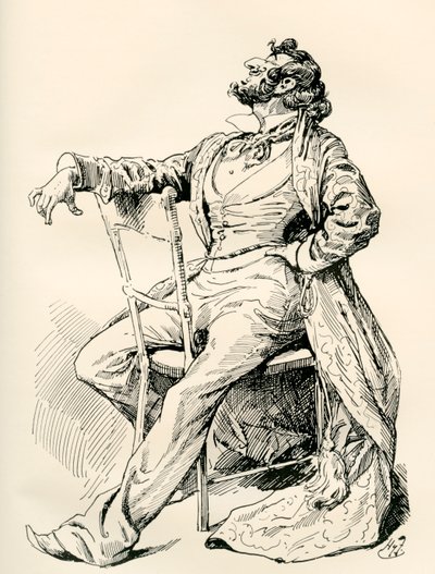 阿尔弗雷德·曼塔里尼先生。 哈里·弗尼斯 (Harry Furniss) 为查尔斯·狄更斯 (Charles Dickens) 小说《尼古拉斯·尼克尔比》(Nicholas Nickleby) 绘制的插图，出自《感言版》，1910 年出版。 作者 哈里·弗尼斯（Harry Furniss）