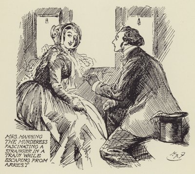 凶手曼宁夫人在逃离逮捕时迷上了火车上的陌生人 作者 哈里·弗尼斯（Harry Furniss）