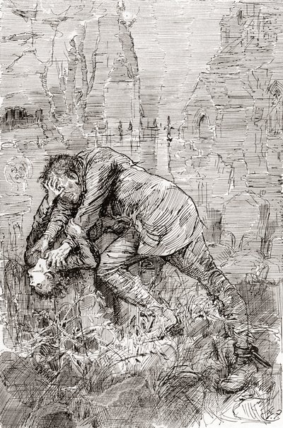 皮普与越狱者的斗争。" 作者 哈里·弗尼斯（Harry Furniss）