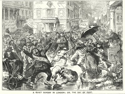 Punch cartoon: A Quiet Sunday in London; or, the Day of Rest (engraving) 作者 哈里·弗尼斯（Harry Furniss）
