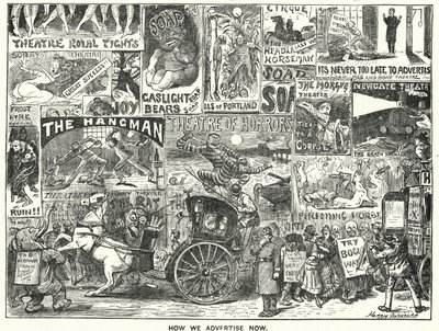 庞克漫画。我们现在是如何做广告的（雕刻）。 作者 哈里·弗尼斯（Harry Furniss）
