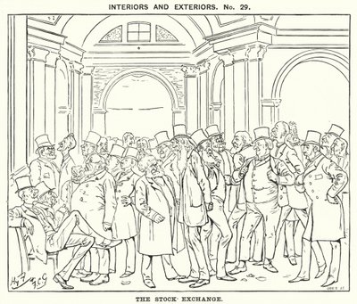 打孔卡通：证券交易所（雕刻） 作者 哈里·弗尼斯（Harry Furniss）