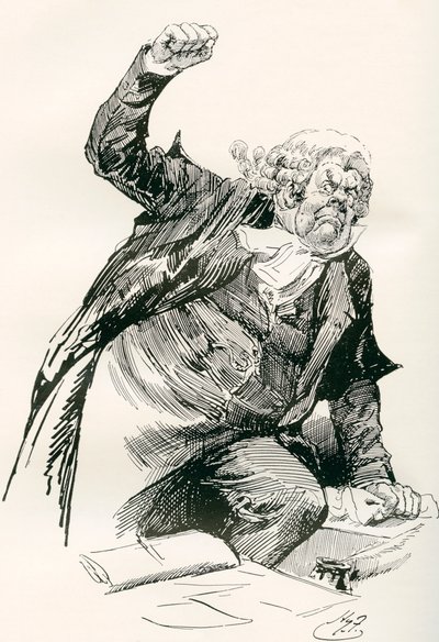 布兹法兹中士。 哈里·弗尼斯 (Harry Furniss) 为查尔斯·狄更斯 (Charles Dickens) 小说《匹克威克外传》(The Pickwick Papers) 绘制的插图，出自《见证版》，1910 年出版。 作者 哈里·弗尼斯（Harry Furniss）