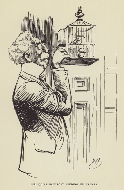 Squire Bancroft爵士喂养他的金丝雀 作者 哈里·弗尼斯（Harry Furniss）