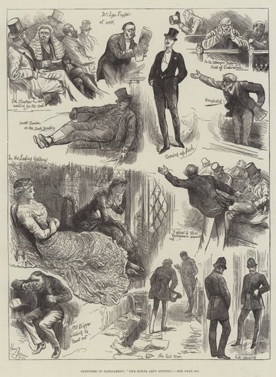 在议会的草图，众议院离开坐 作者 Harry Furniss