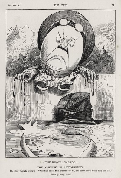 中国的矮胖子，关于义和团和布尔战争的漫画（雕刻）。 作者 哈里·弗尼斯（Harry Furniss）