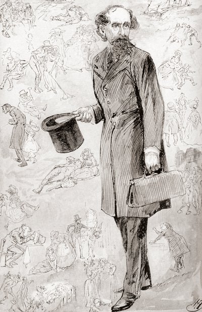 非商业旅行者。 哈里·弗尼斯 (Harry Furniss) 为查尔斯·狄更斯 (Charles Dickens) 的《圣诞书籍》中的短篇小说《非商业旅行者》绘制的插图，出版于 1910 年的见证版。 作者 哈里·弗尼斯（Harry Furniss）