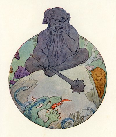 大黑巨人蔑视着高文爵士（彩色石版画） 作者 哈里·乔治·西克