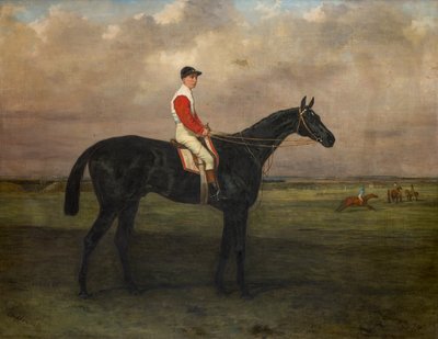 齐彭代尔——纽马克特赛马场上的一匹赛马和骑师，约 1874 年（布面油画） 作者 哈里·霍尔