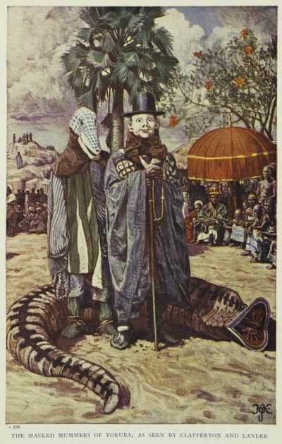 克拉珀顿和兰德所见的约鲁巴蒙面假人，插图来自“西非先锋队”，1912年 作者 哈里·汉密尔顿·约翰斯顿