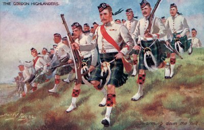 The Gordon Highlanders, Swarming down the hill (colour litho) 作者 哈里·佩恩