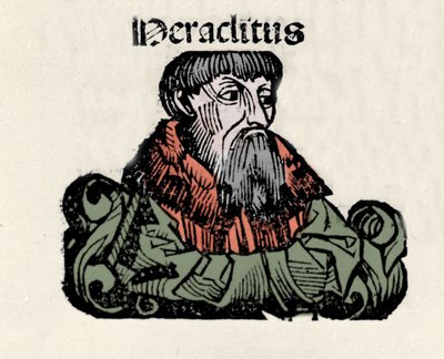 Portrait of the Greek philosopher Heraclite of Ephese (576-480 BC) (Heraclitus of Ephesus). Xylography of “” Chronicles of Nuremberg”” by Hartmann Schedel 作者 哈特曼·谢德尔（Hartmann Schedel）