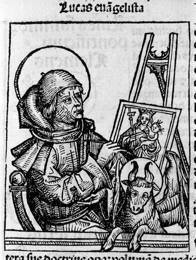 Representation of the Evangelist Saint Luke. Engraving from “Liber chronicarum” (Nuremberg chronicles) by Hartmann Schedel 1493 作者 哈特曼·谢德尔（Hartmann Schedel）