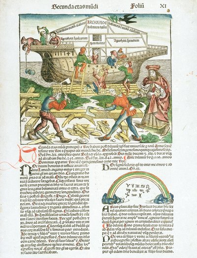 诺亚方舟的建造，对船工活动的描述 作者 哈特曼·谢德尔（Hartmann Schedel）